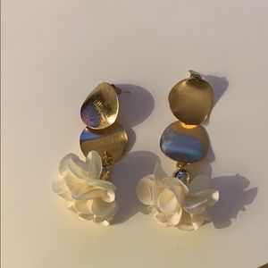 Gold and white earrings